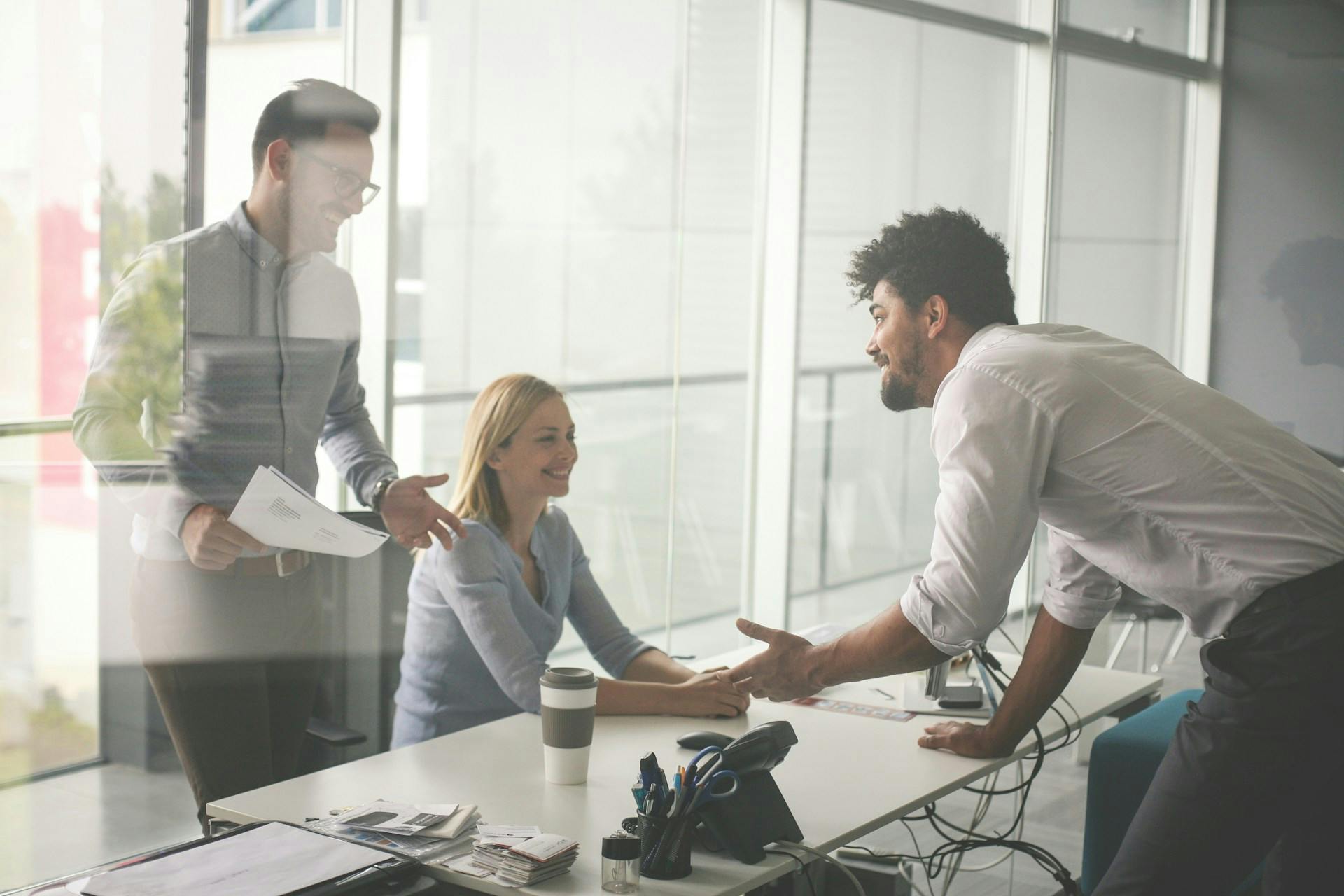 A group of people in an office